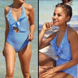 Aerie Blue Ruffle One-Piece Swimsuit